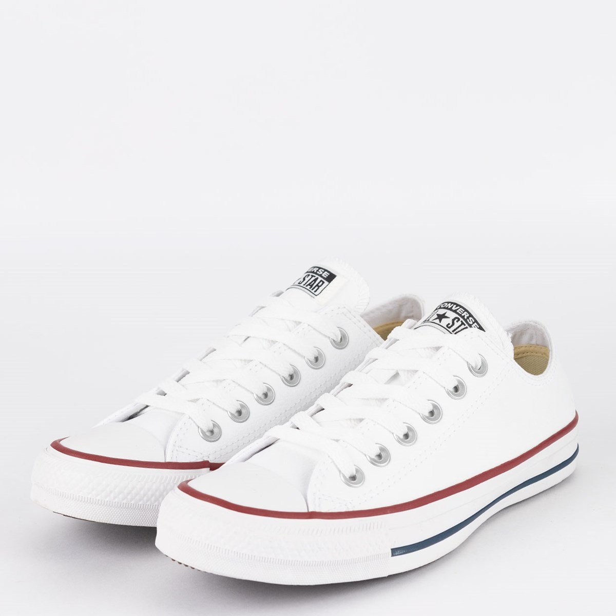 Tênis Converse All Star Chuck Taylor Kids Couro - Branco/ Vermelho/ Marinho